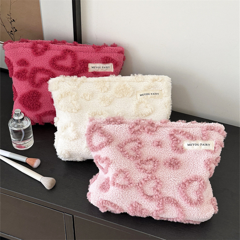 Skincare D'Alba - Cute Plush Heart Makeup Bag, Soft