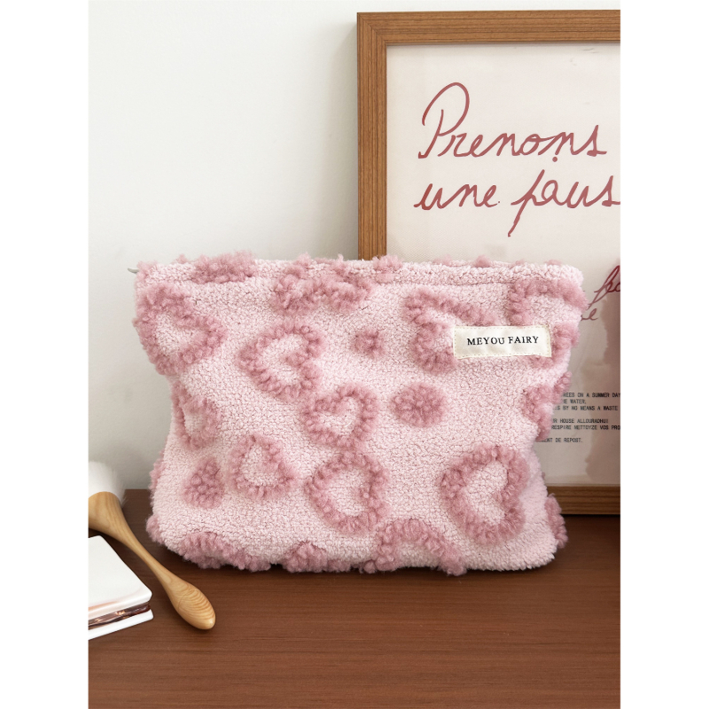 Cute Plush Heart Makeup Bag, S - Skincare D'Alba review and price