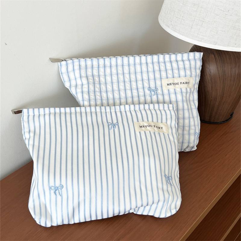 Blue Striped Zipper Makeup Bag - Skincare D'Alba review and price
