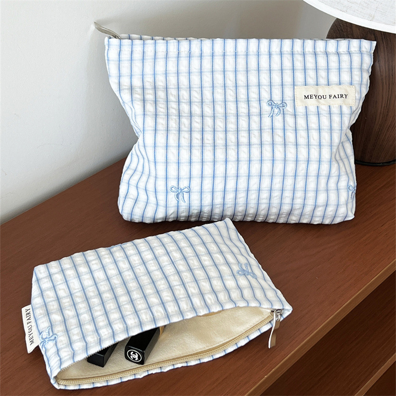 Blue Striped Zipper Makeup Bag - Skincare D'Alba review and price